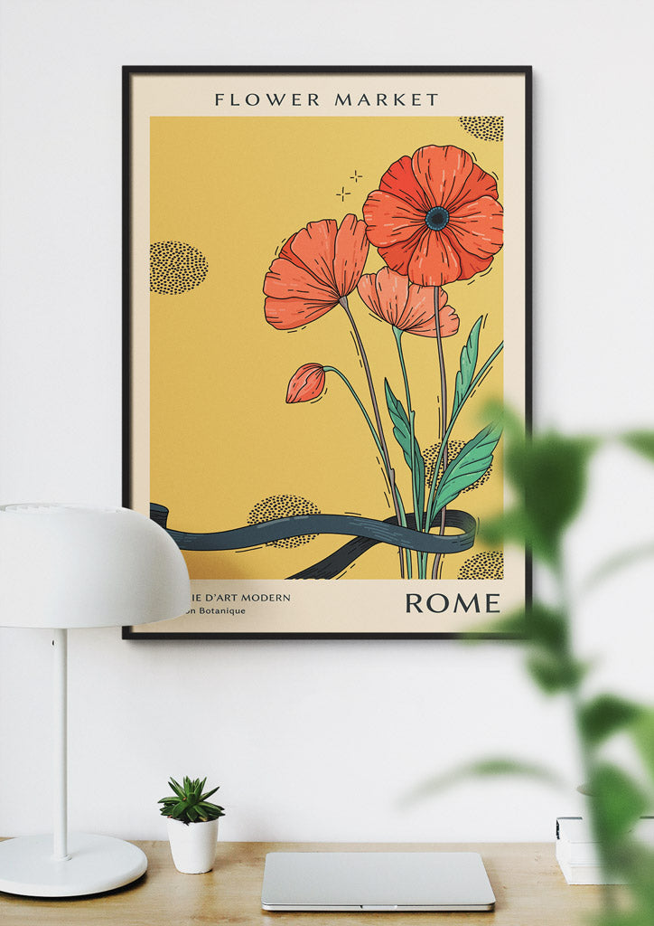 Flower Market Poster - Rome