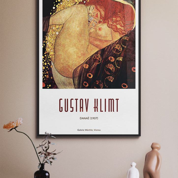 Gustav Klimt poster featuring his artwork 'Danaë' from 1907.