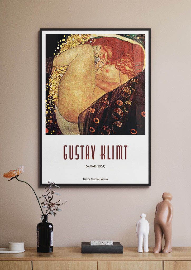 Gustav Klimt poster featuring his artwork 'Danaë' from 1907.