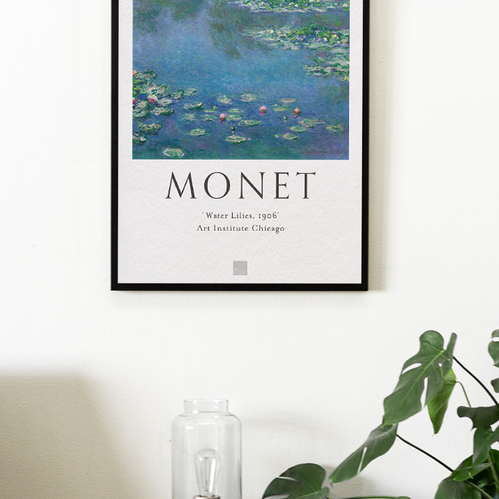 Claude Monet (1840-1926) exhibition poster, featuring his painting 'Water Lilies'.