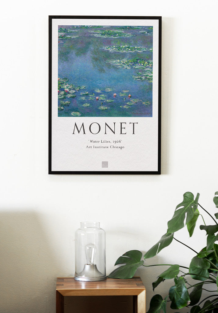 Claude Monet (1840-1926) exhibition poster, featuring his painting 'Water Lilies'.