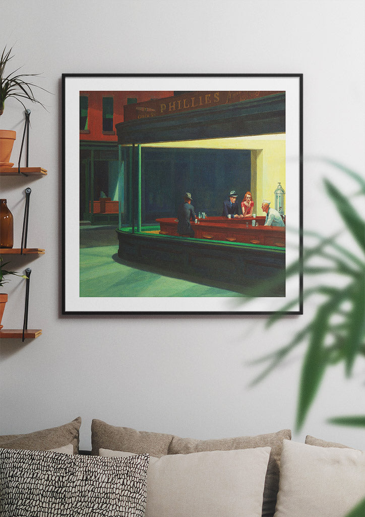 Edward Hopper Nighthawks square poster, Mid Century Modern poster for home office decor, modern wall art print