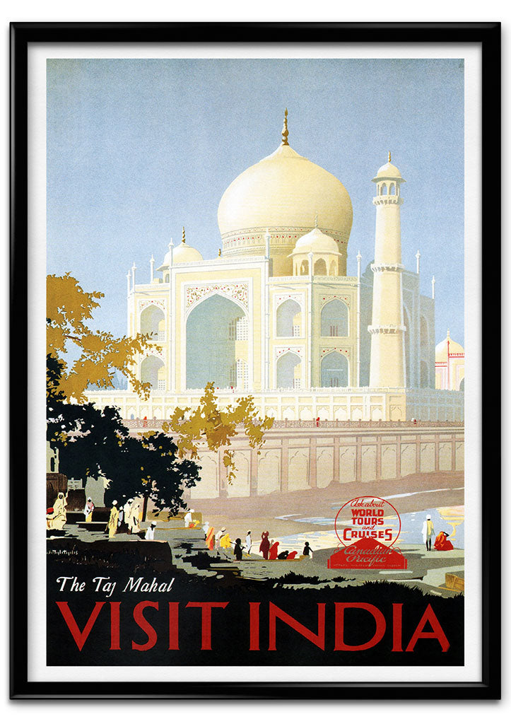 Retro Travel Poster of India, Taj Mahal