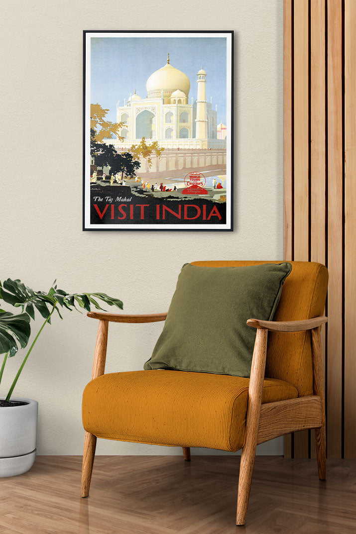 Retro Travel Poster of India, Taj Mahal