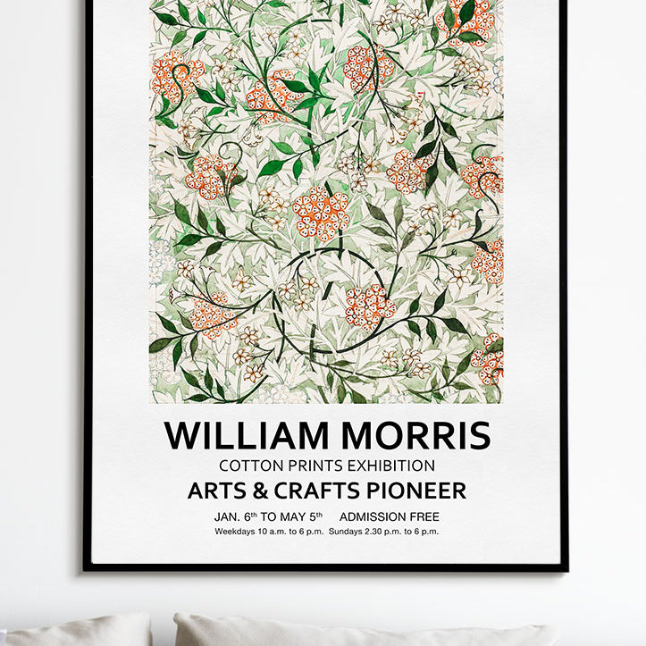 William Morris Art Exhibition Poster showing a jasmine floral motif